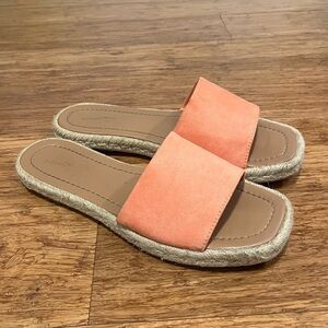Target Universal Thread faux vegan suede orange & tan espadrille slip-on slides